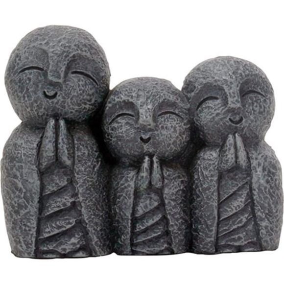 Eastern Enlightenment Jizo Monks Smiling & Praying Statue,3 Inch Dark Grey Desk - Picture 1 of 1